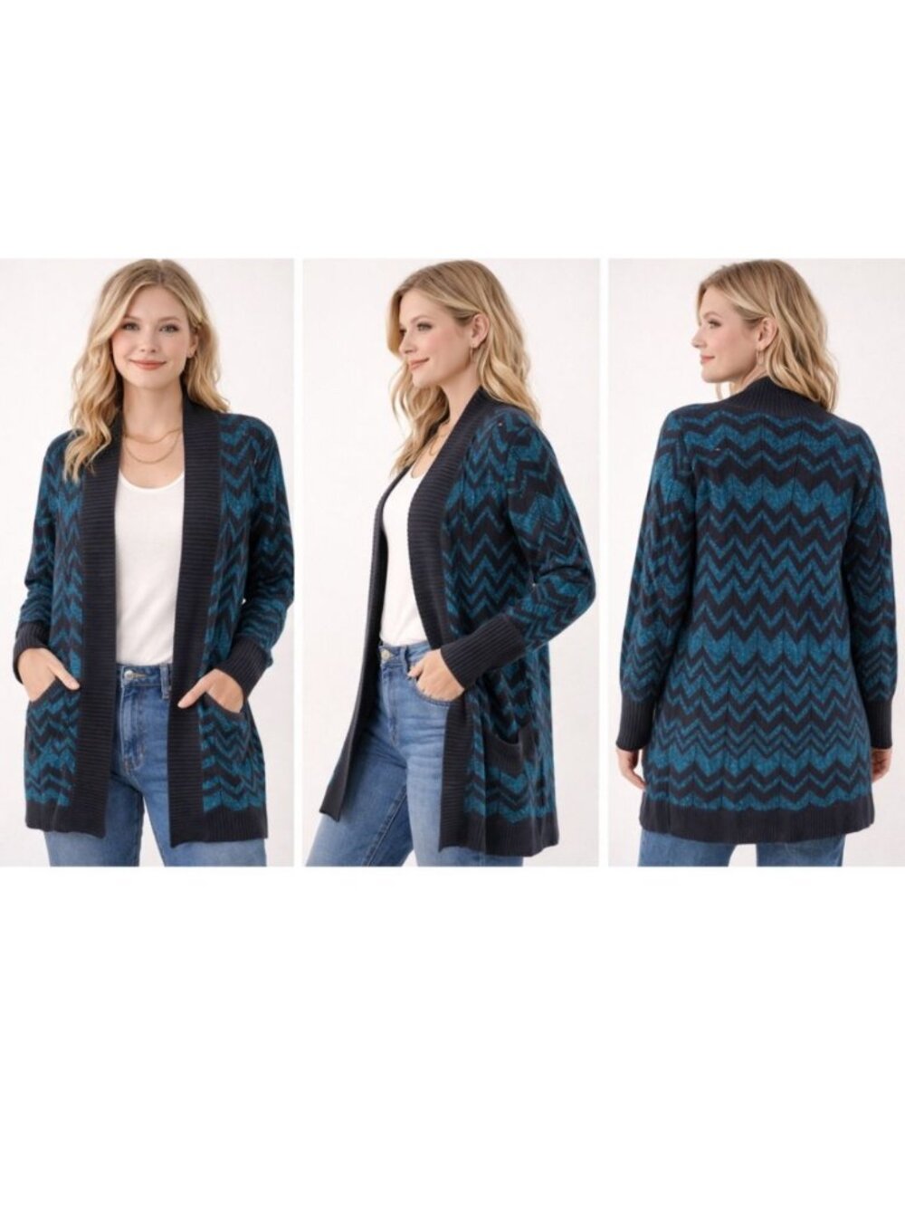 Missoni for Target Open Front Longline Cardigan Sweater Sz XL Navy Teal Chevron